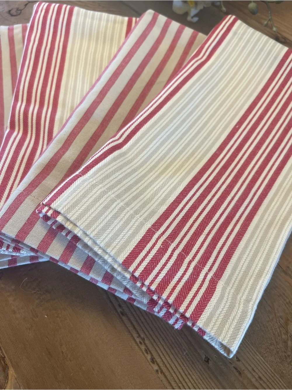 Pottery Barn Red Stripe Cotton Linen Napkins Set of 4 Coastal Boho Farmhouse